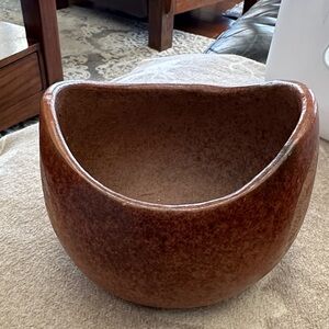 Vintage Rustic Brown Ceramic Pot with Asian design.